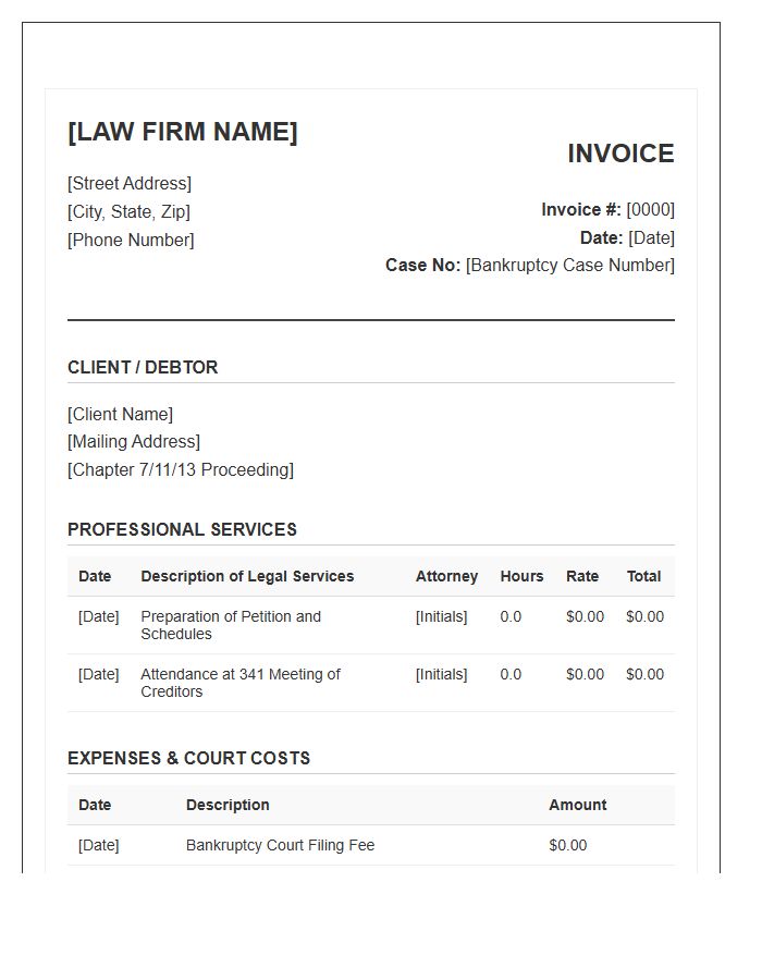 Legal Counsel Bankruptcy Proceeding Invoice Template