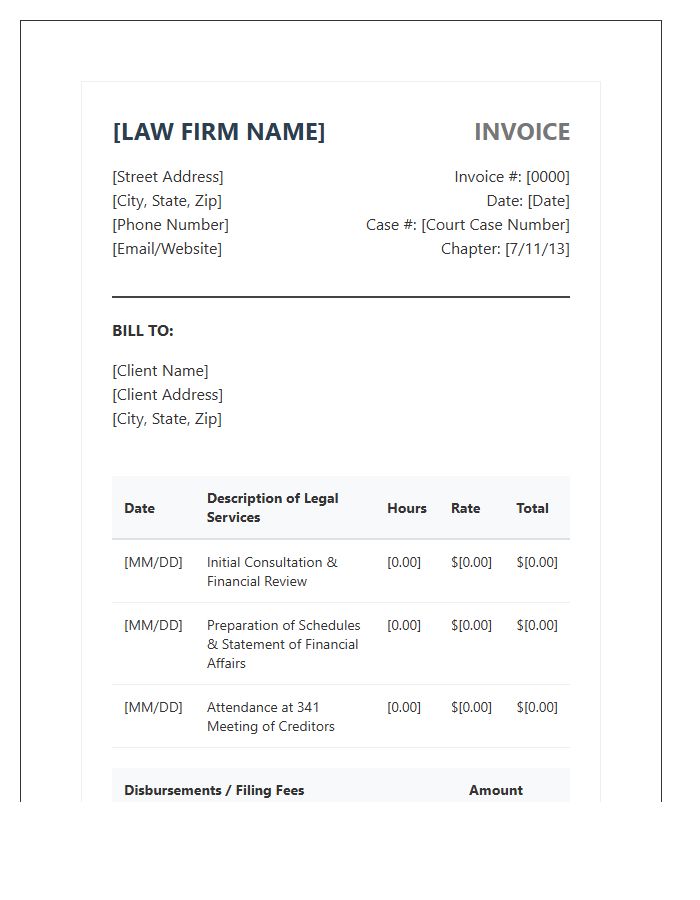Professional Bankruptcy Lawyer Billing Invoice Template