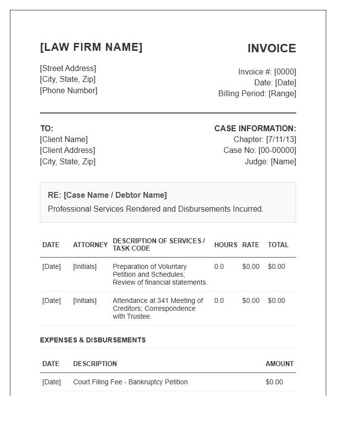 Specialized Bankruptcy Counsel Invoice Template