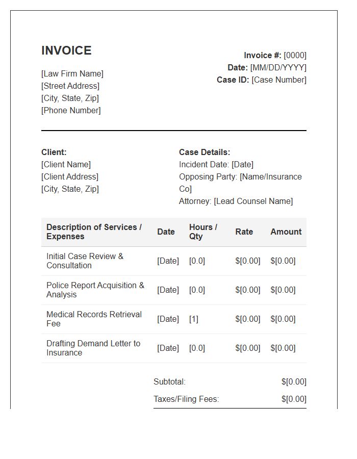 Accident Attorney Billing Invoice Template