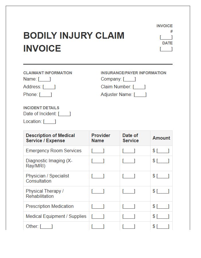 Bodily Injury Claim Invoice Template