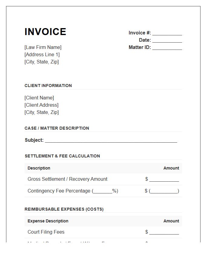 Contingency Fee Legal Invoice Template