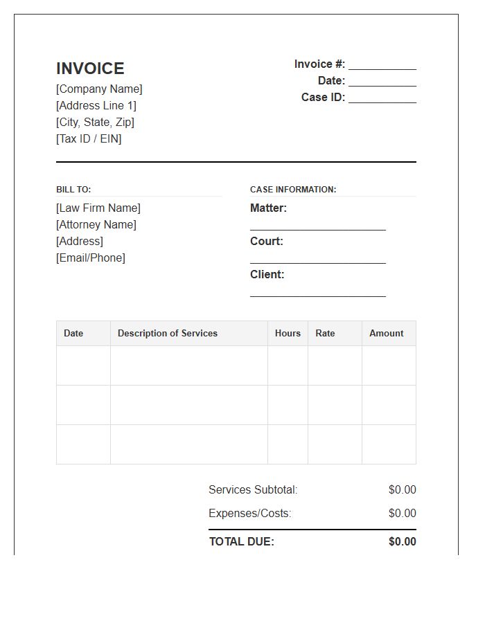 Litigation Support Services Invoice Template