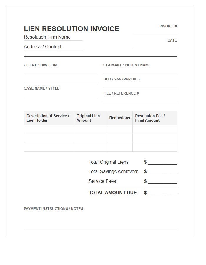 Medical Lien Resolution Invoice Template
