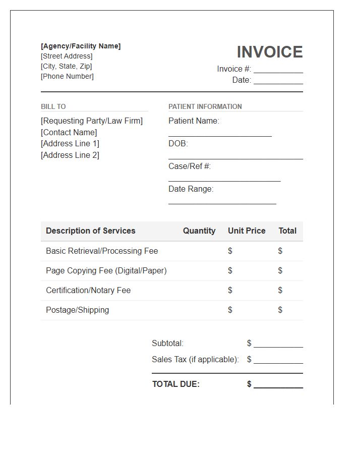 Medical Records Retrieval Invoice Template