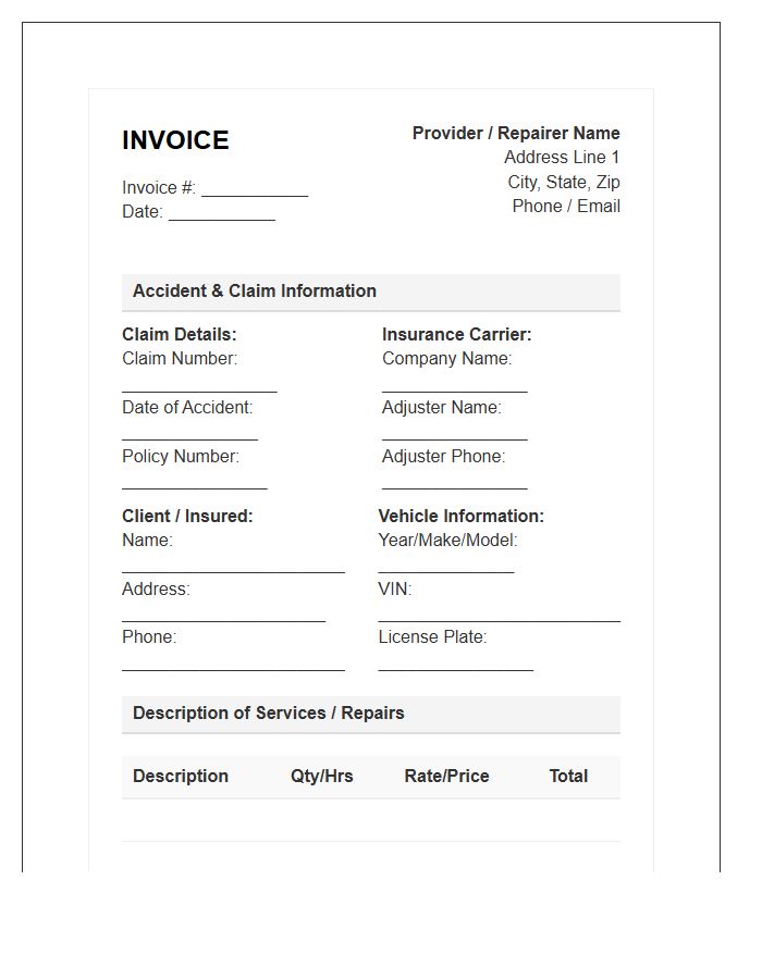 Motor Vehicle Accident Invoice Template