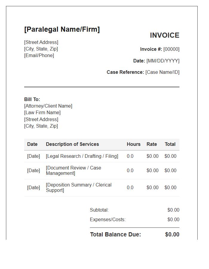 Paralegal Billable Hours Invoice Template