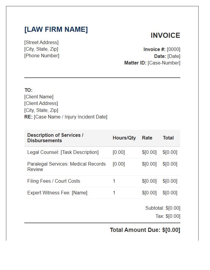 Personal Injury Law Firm Invoice Template