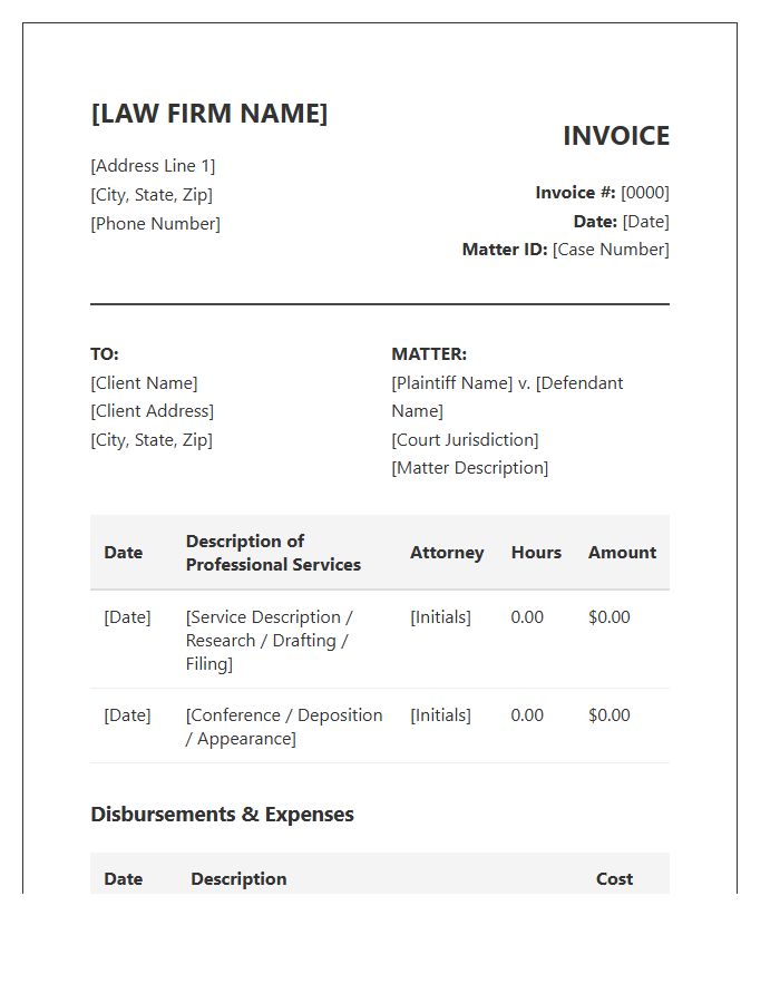 Plaintiff Counsel Professional Invoice Template