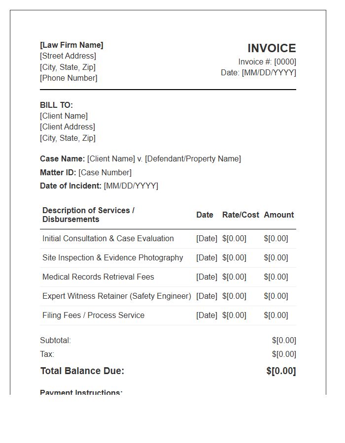 Slip And Fall Case Invoice Template