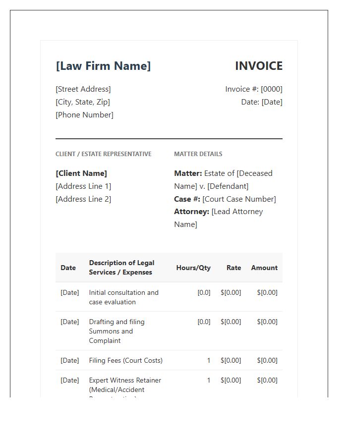 Wrongful Death Lawsuit Invoice Template
