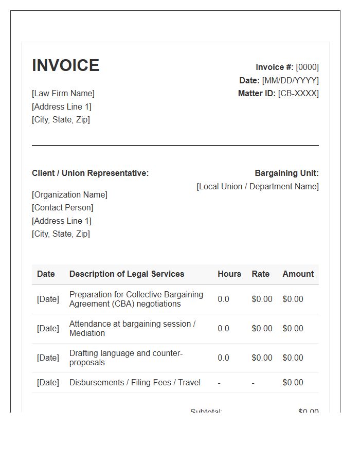 Collective Bargaining Legal Service Invoice Template