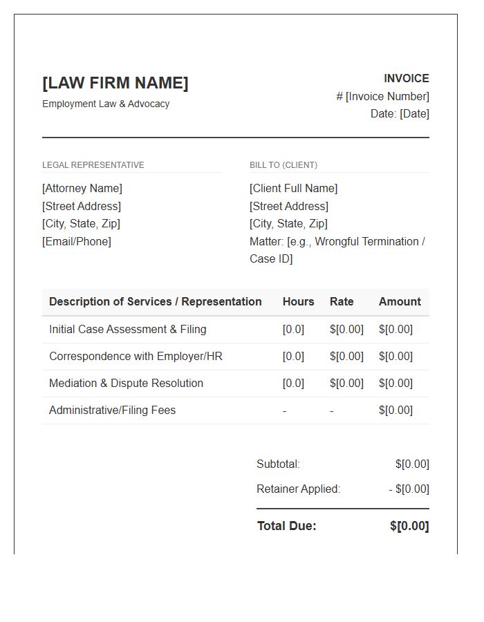 Employee Rights Representation Invoice Template