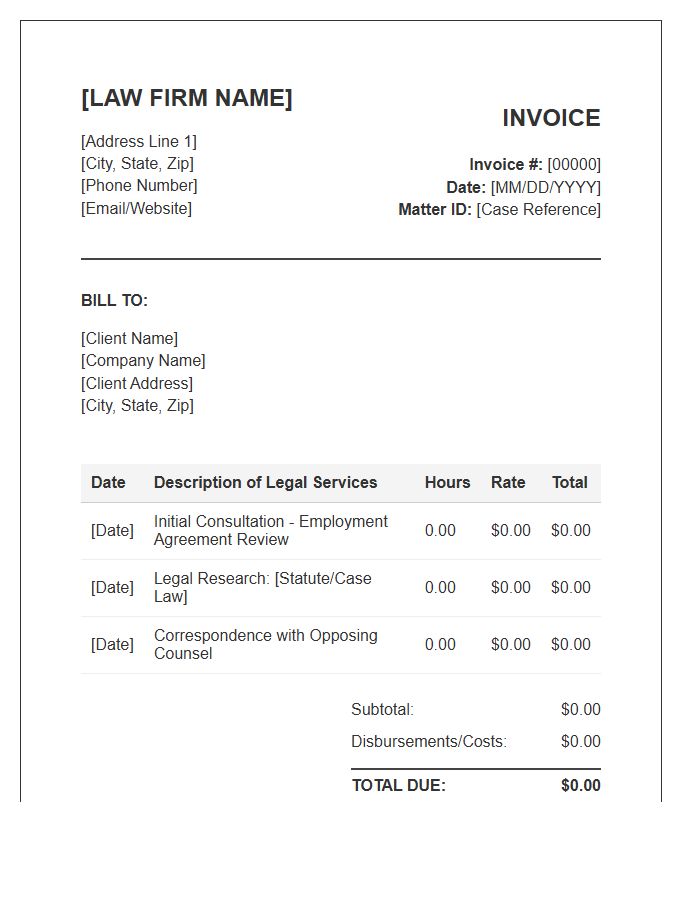 Employment Law Consultation Invoice Template