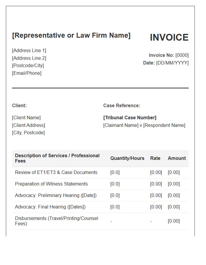 Employment Tribunal Representation Invoice Template