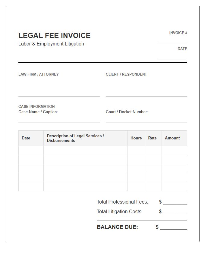 Labor Law Litigation Fee Invoice Template