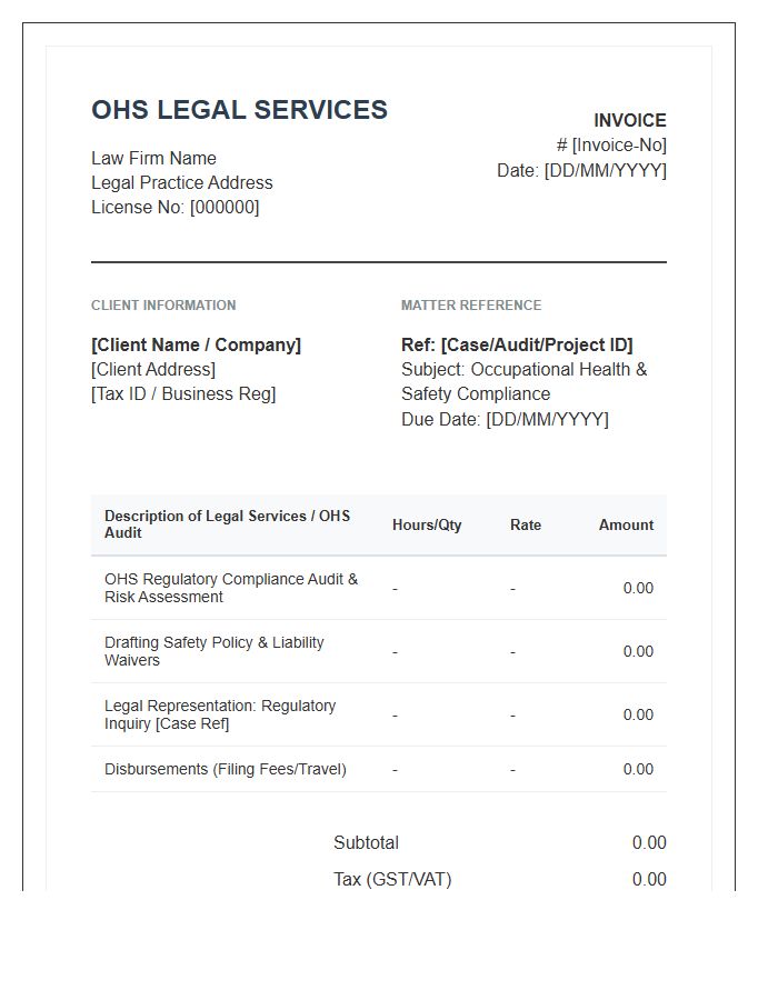 Occupational Health Safety Legal Invoice Template
