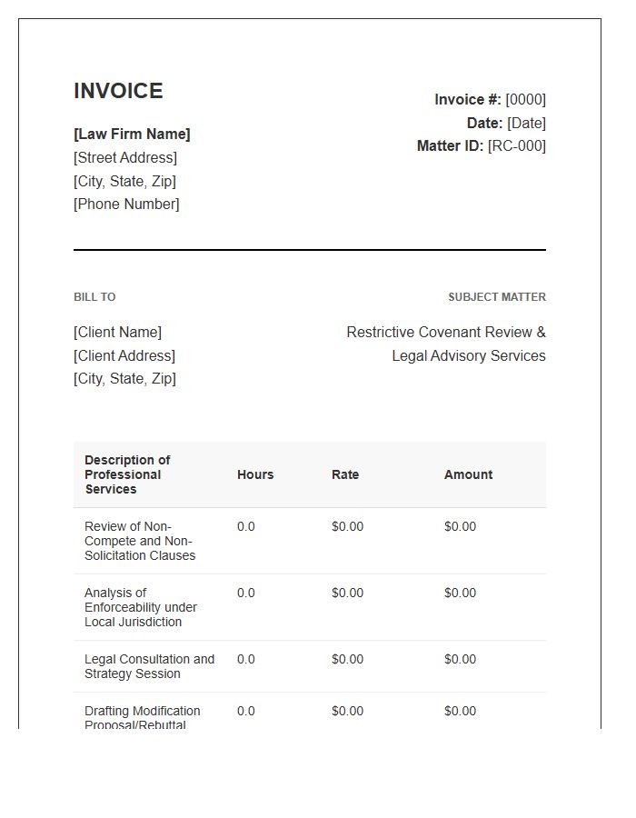 Restrictive Covenant Legal Advice Invoice Template