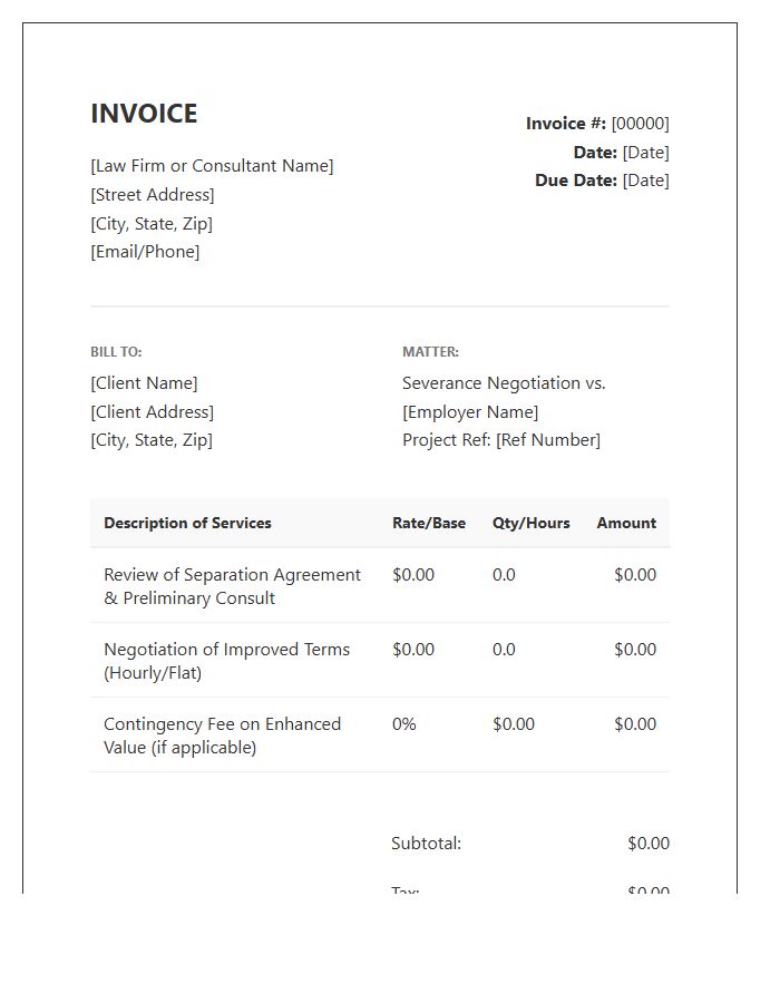 Severance Agreement Negotiation Invoice Template