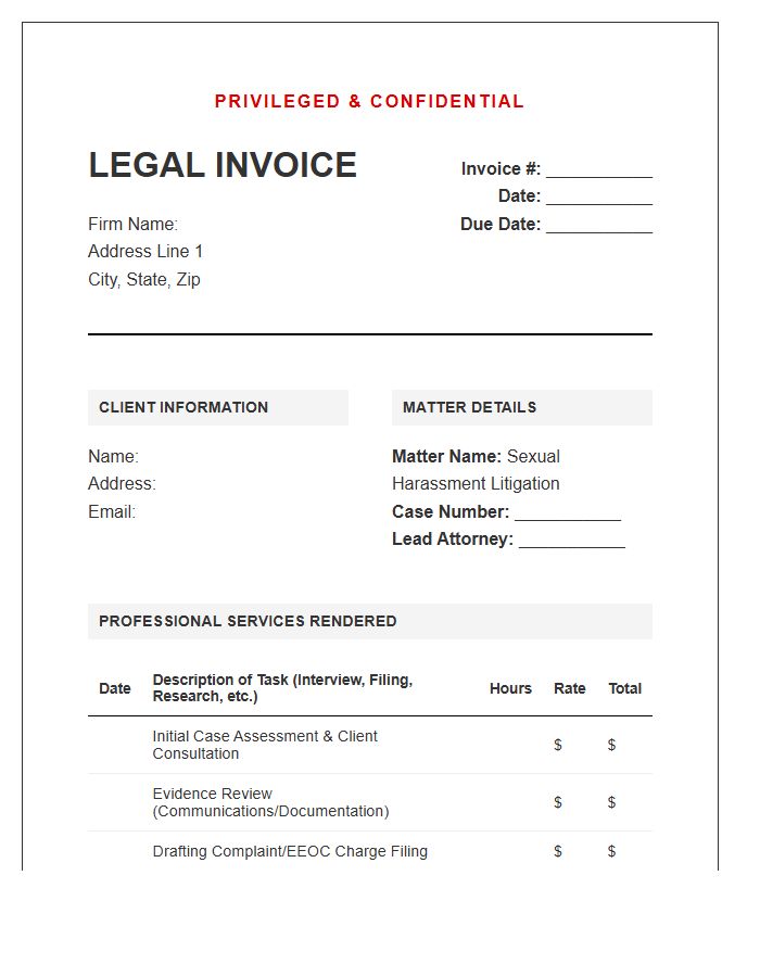 Sexual Harassment Case Legal Invoice Template