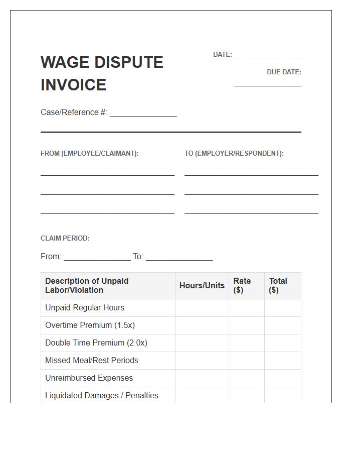 Wage And Hour Dispute Invoice Template