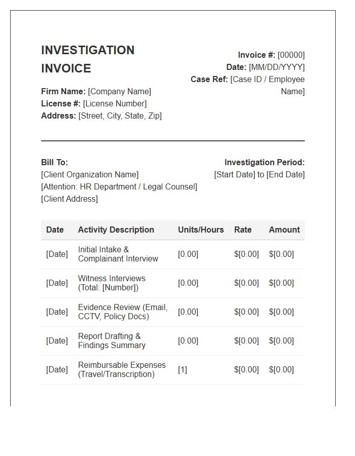 Workplace Harassment Investigation Invoice Template