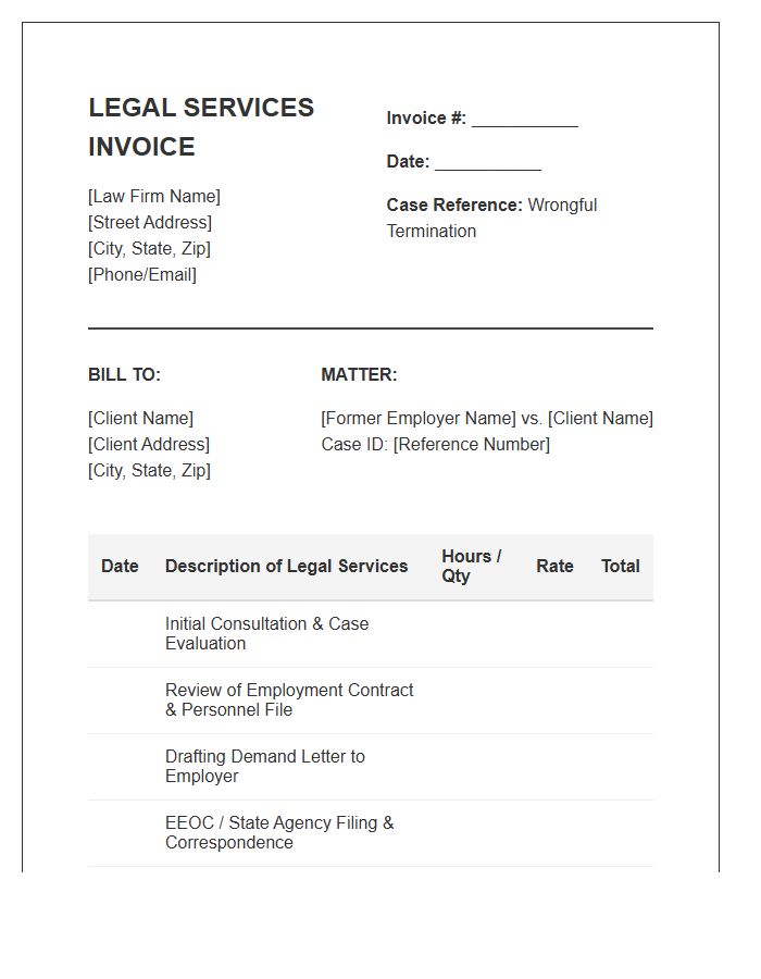 Wrongful Termination Legal Service Invoice Template