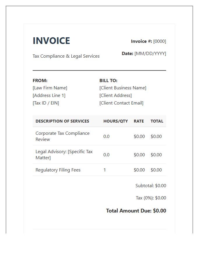 Business Tax Compliance Legal Invoice Template