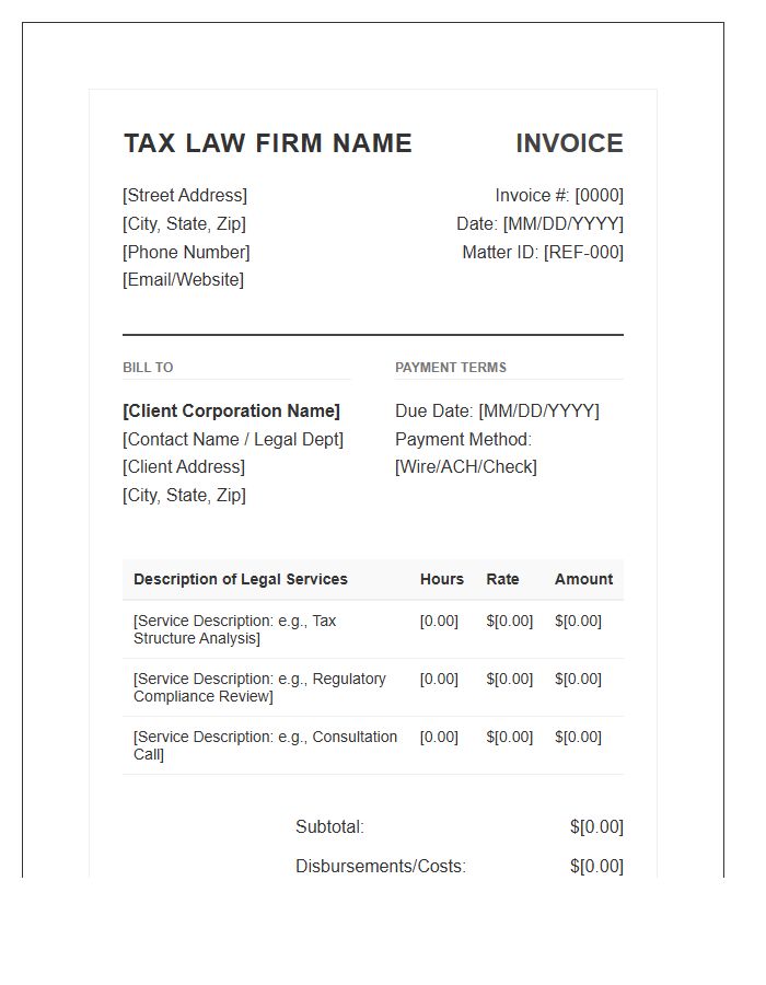 Corporate Tax Attorney Consultation Invoice Template