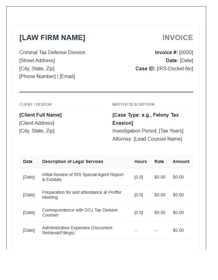Criminal Tax Defense Attorney Invoice Template