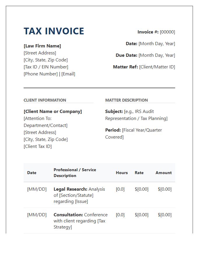Detailed Tax Legal Fee Invoice Template
