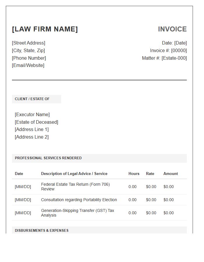 Estate Tax Legal Advice Invoice Template