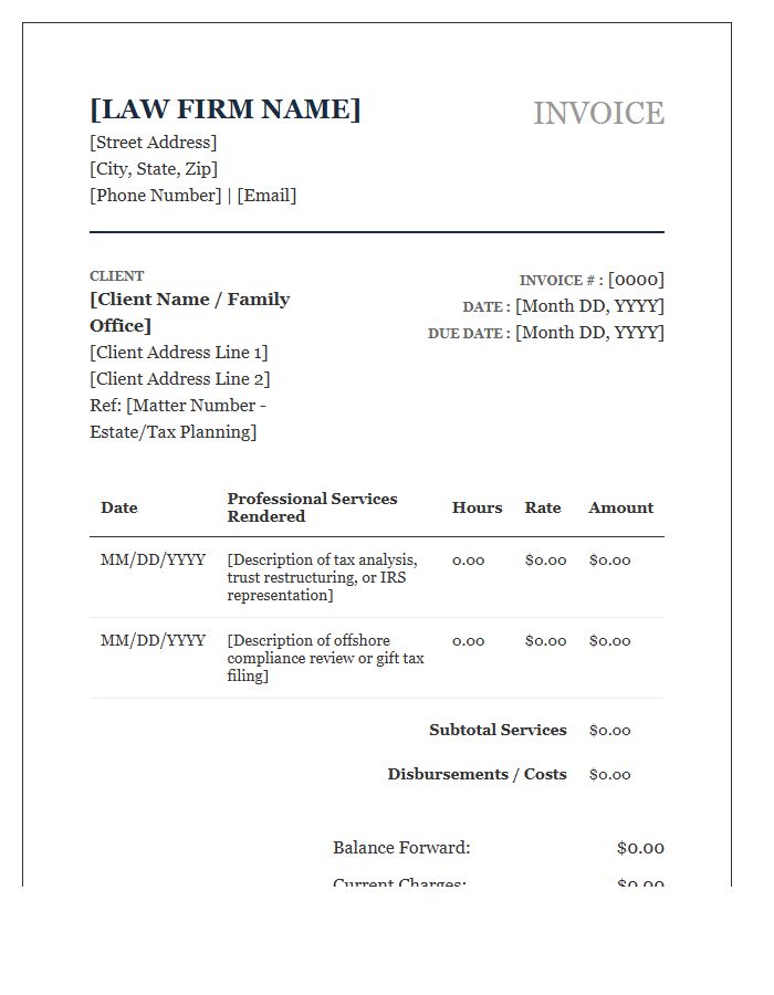 High Net Worth Tax Attorney Invoice Template