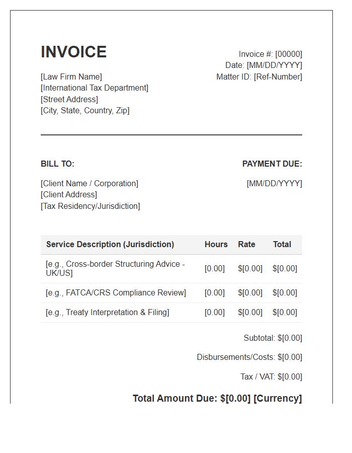 International Tax Attorney Service Invoice Template