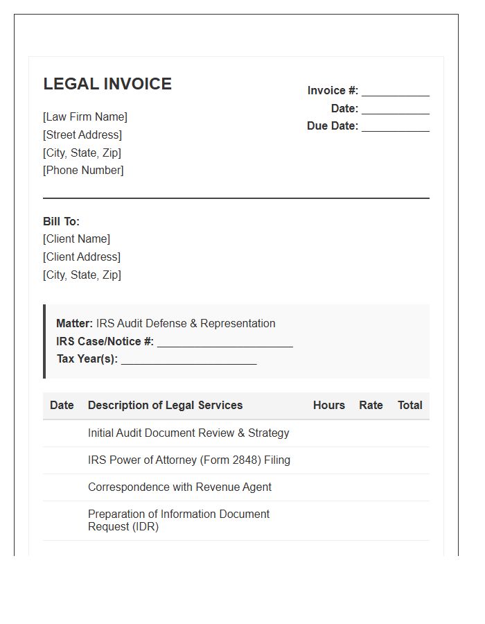 IRS Audit Defense Legal Invoice Template