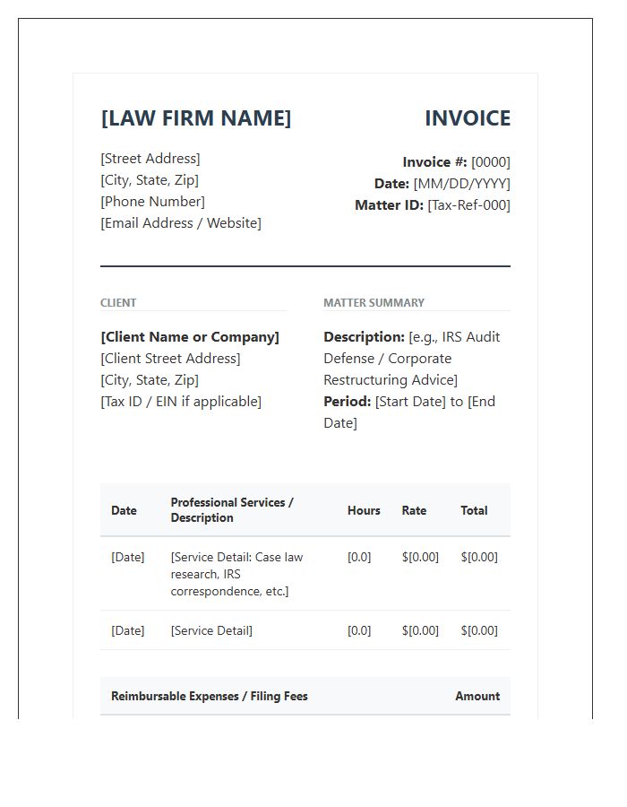 Professional Tax Lawyer Billing Invoice Template