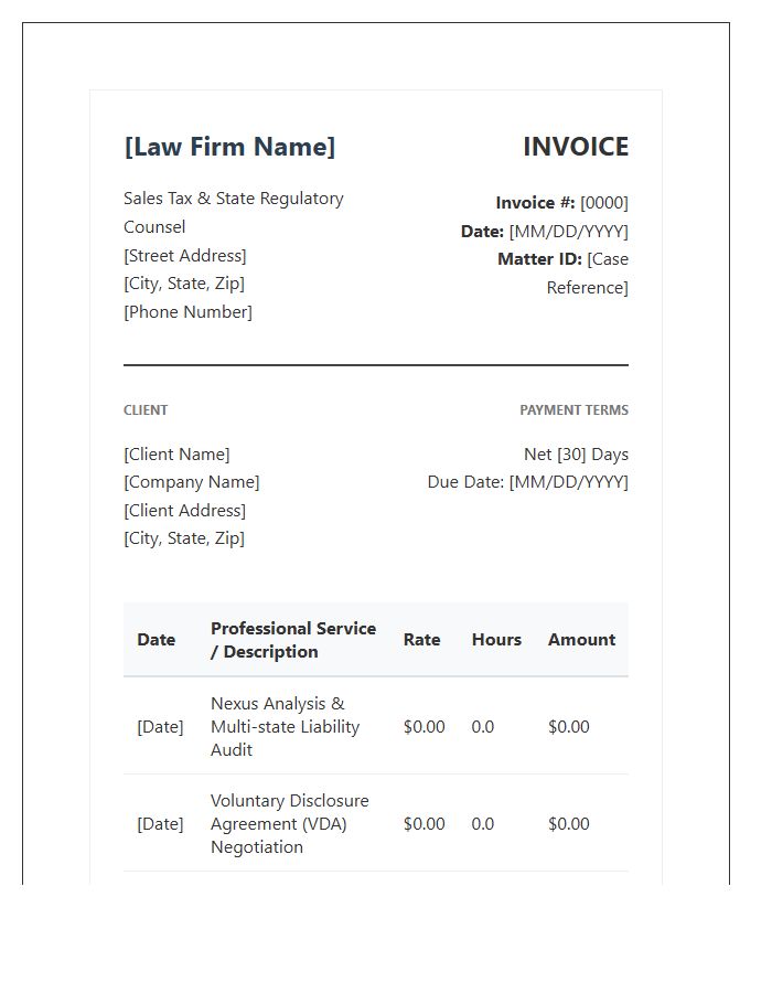 Sales Tax Legal Counsel Invoice Template