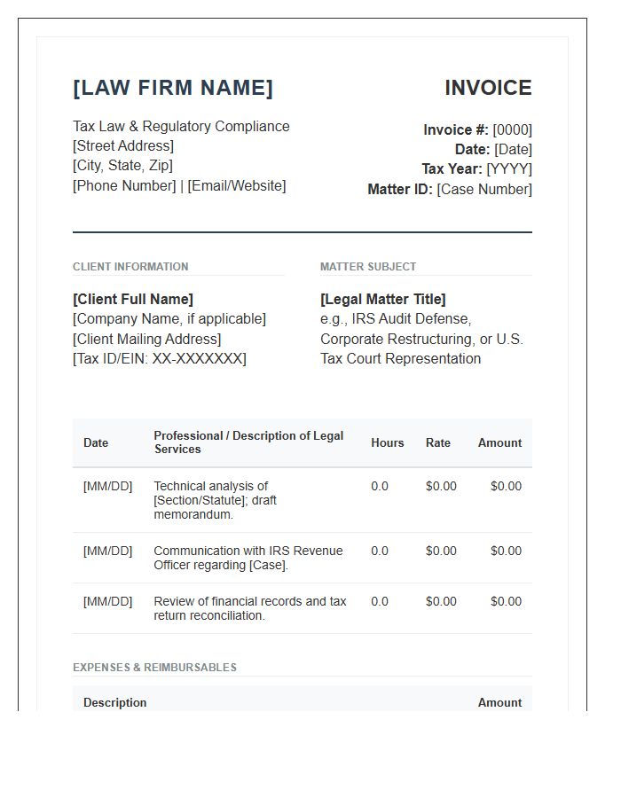 Specialized Tax Law Attorney Invoice Template