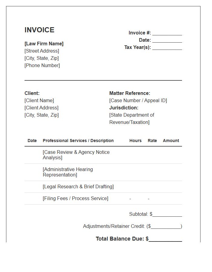 State Tax Dispute Attorney Invoice Template