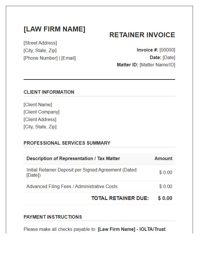 Tax Attorney Retainer Agreement Invoice Template
