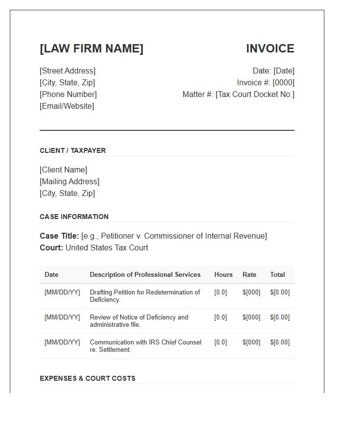 Tax Court Representation Attorney Invoice Template