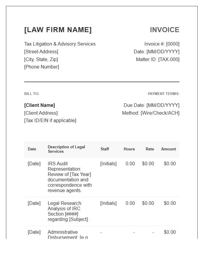 Tax Law Firm Client Invoice Template