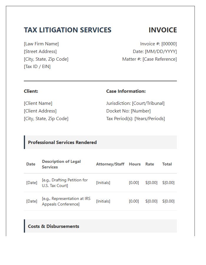Tax Litigation Services Professional Invoice Template