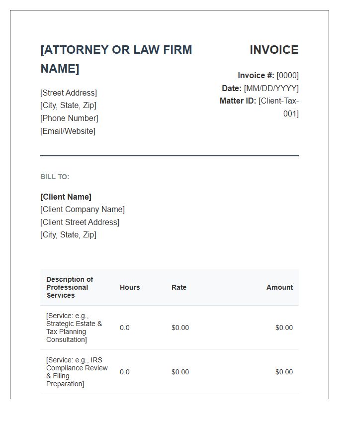 Tax Planning Attorney Professional Invoice Template