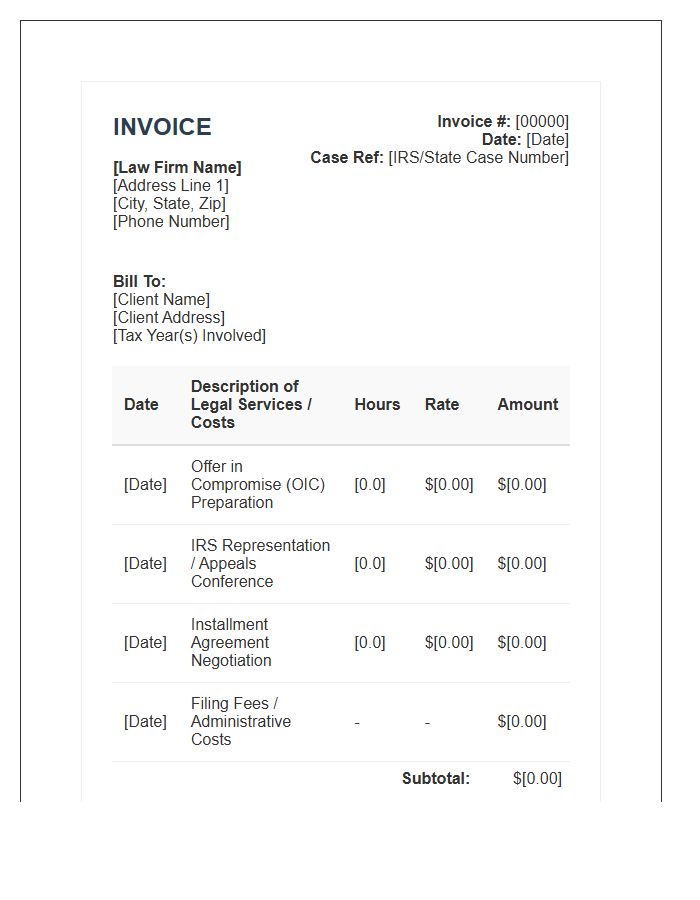 Tax Settlement Attorney Billing Invoice Template