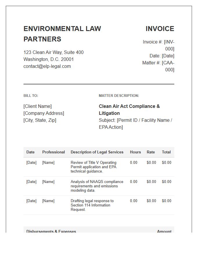 Clean Air Act Legal Invoice Template