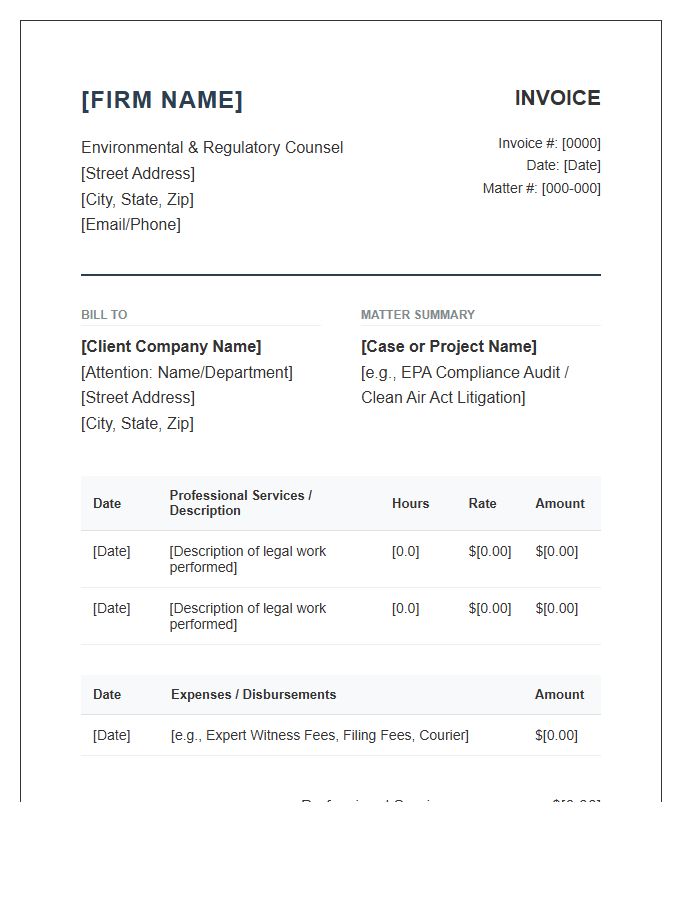 Corporate Environmental Law Firm Invoice Template