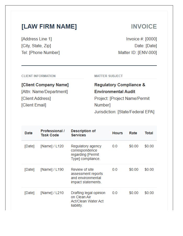Environmental Compliance Legal Invoice Template