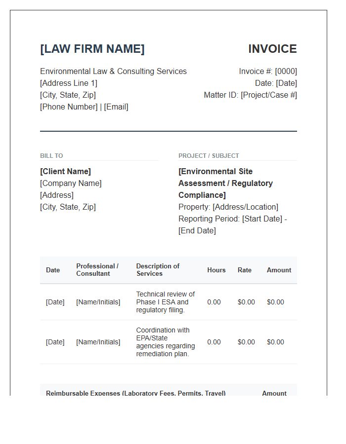 Environmental Consultant Law Firm Invoice Template