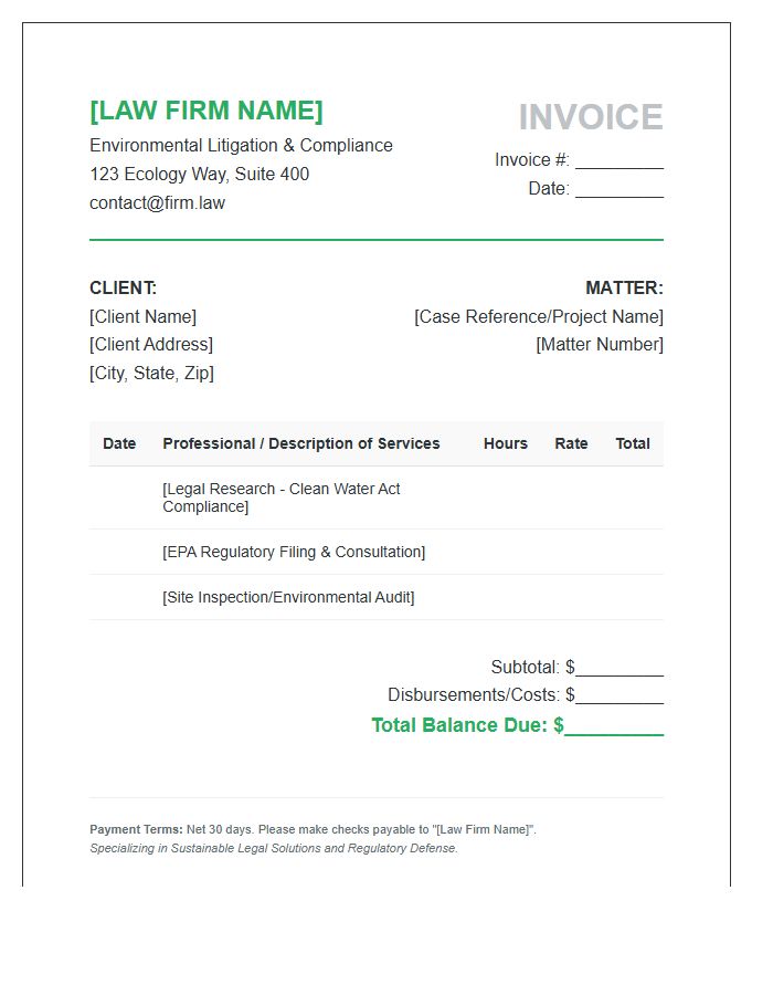 Environmental Law Firm Invoice Template